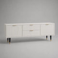 Mobile TV 180 cm x 40 cm x 50 cm MDF bianco rigato con ante e cassetti struttura rettangolare gambe nere con dettagli oro