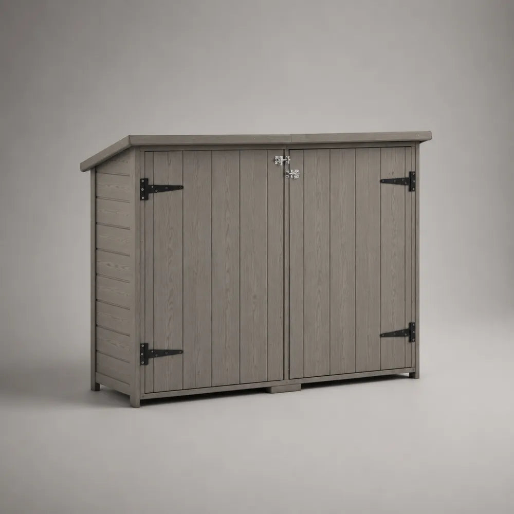 Casetta da giardino armadio orizzontale 120 cm x 50 cm x 85 cm in polipropilene effetto legno grigio con doppia porta