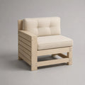 Poltrona con cuscini 75 x 80 x 80 cm in legno massello naturale con schienale e seduta imbottiti in tessuto poliestere beige struttura a doghe laterali
