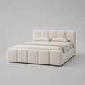Letto contenitore matrimoniale 160x200 cm tessuto bouclé avorio rete sollevabile con vano contenitore struttura metallo nero
