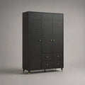 Armadio 160 cm x 55 cm x 200 cm 3 ante battenti MDF effetto nero antracite con cassetti inferiori struttura rettangolare
