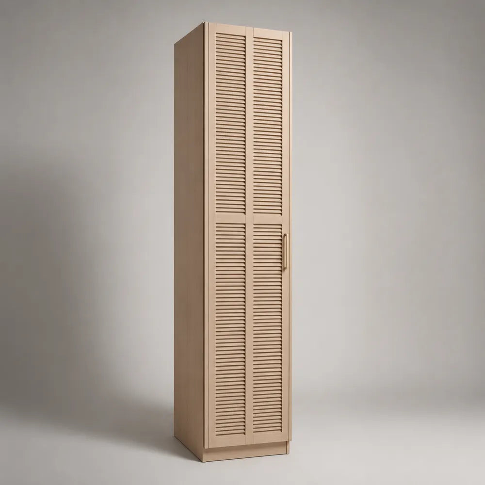 Armadio guardaroba 50 x 60 x 200 cm in pannello effetto legno naturale con anta a persiana e maniglia laterale struttura rettangolare