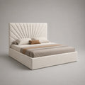 Letto matrimoniale 160x200 cm struttura letto imbottita in MDF rivestimento tessuto poliestere beige testiera a raggiera struttura rettangolare 175 cm 210 cm 110 cm