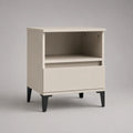 Comodino rettangolare 45 cm x 40 cm x 55 cm MDF laccato beige con vano a giorno e cassetto gambe in metallo nero