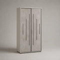Armadio 120 x 60 x 200 cm a due ante scorrevoli in pannello effetto grigio pietra con struttura MDF e maniglie nere forma rettangolare