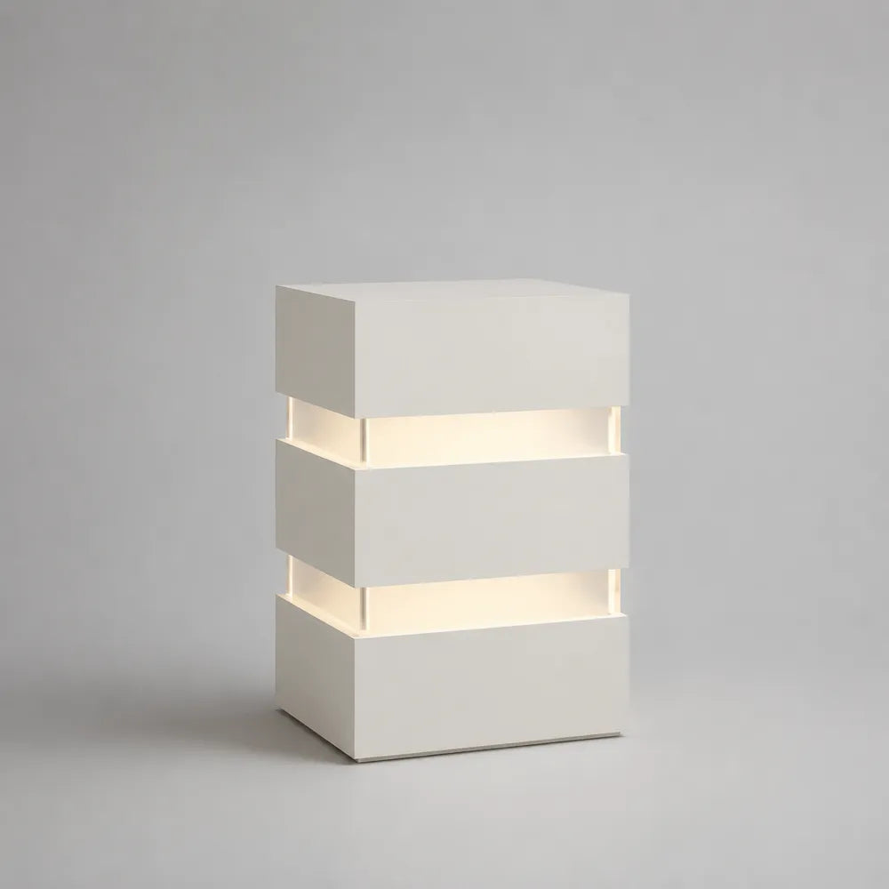 Comodino 40 cm x 35 cm x 60 cm MDF laccato bianco con illuminazione LED integrata struttura rettangolare a moduli