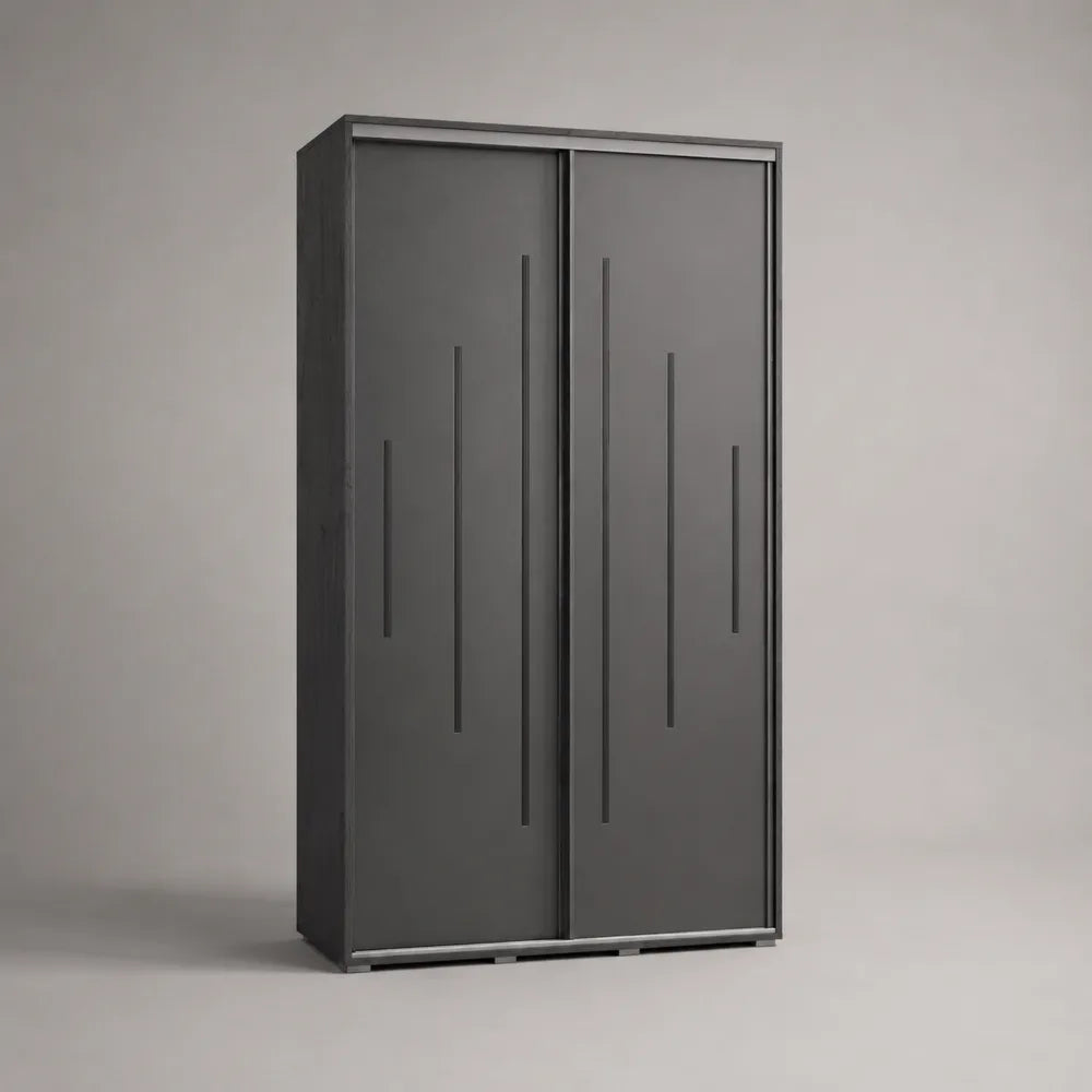 Armadio 120 cm x 60 cm x 200 cm MDF effetto grigio scuro ante scorrevoli struttura rettangolare